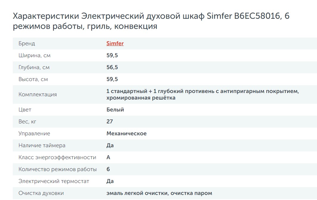 Электрический духовой шкаф simfer b6ec58016