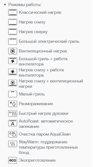 Электродуховка горение встраиваемая инструкция режимы с рисунком