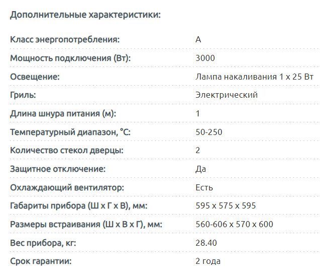 Духовой шкаф электрический мощность подключения