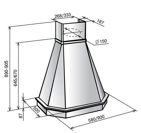 Вытяжка камин грань 90