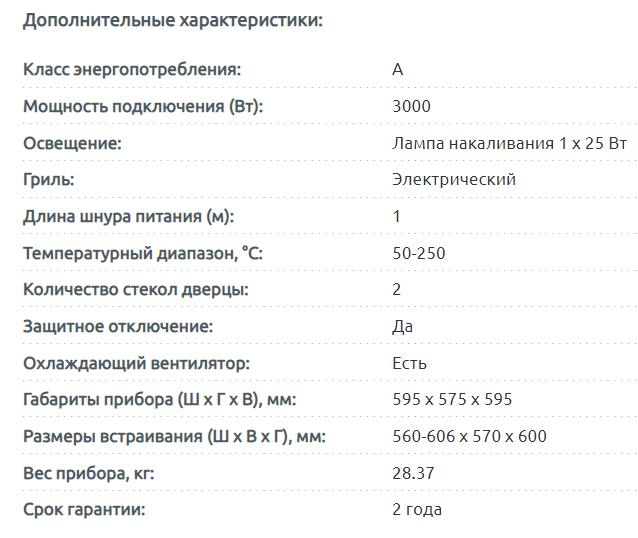 Духовой шкаф электрический мощность подключения