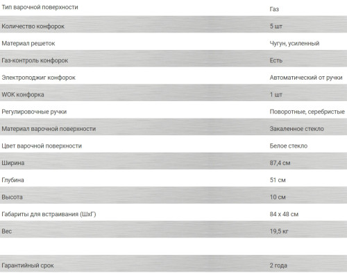 Газовая варочная панель Hiberg (Хайберг) VM 9055 W
