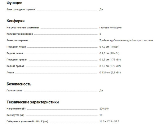 Газовая варочная панель Kaiser (Кайзер) KG 9357 Turbo