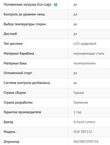 Встраиваемая стиральная машина Schaub Lorenz (Шауб Лоренц) SLW TB7132