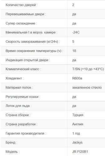 Холодильник Jacky's (Джекис) JR FI20B1