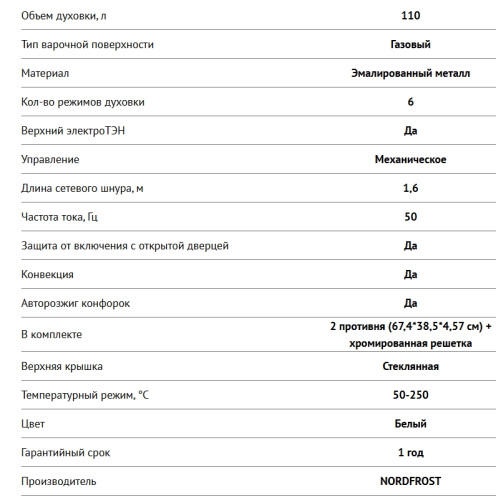 Комбинированная плита NORDFROST (Нордфрост) GE 9062 W