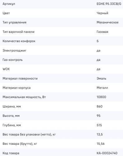 Газовая варочная панель MAUNFELD (Маунфилд) EGHE.95.33CB/G