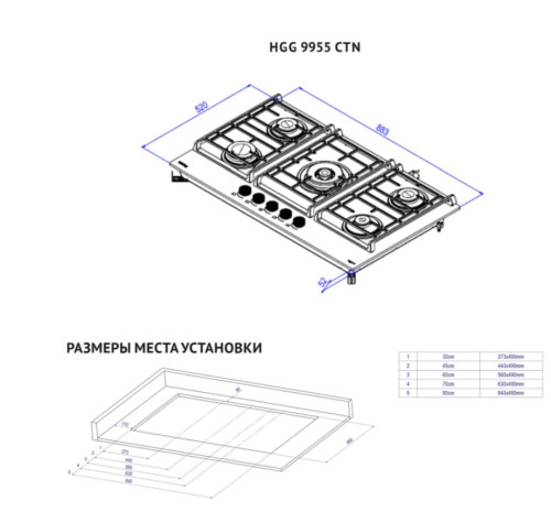 Газовая варочная панель Korting (Кёртинг) HGG 9955 CTN