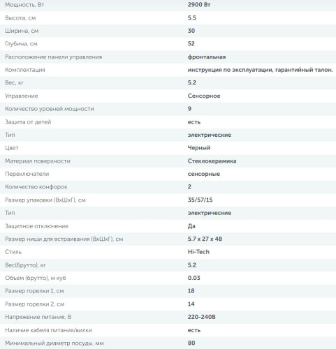 Электрическая варочная панель Simfer (Симфер) H30D12V020