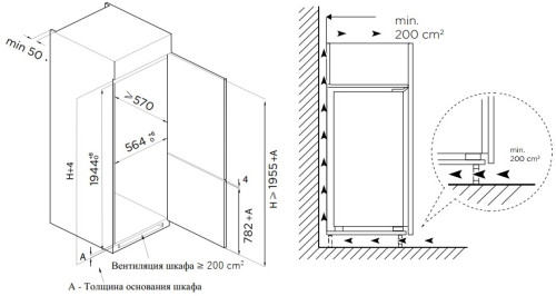 Встраиваемый холодильник Weissgauff (Вайсгауф) WRKI 195 Total NoFrost Inverter