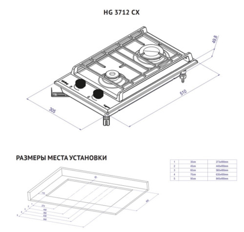 Газовая варочная панель Korting (Кёртинг) HG 3712 CX