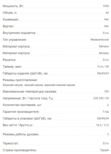 Мини-печь Kraft (Крафт) KF-MO 4500 W