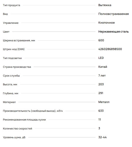 Встраиваемая вытяжка Krona (Крона) AMELI light 600 INOX PB