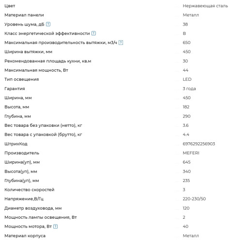 Встраиваемая вытяжка Meferi (Мефери) INBOX45IX LIGHT