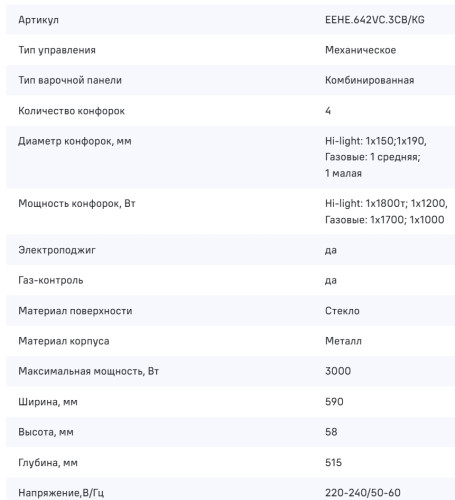 Комбинированная варочная панель MAUNFELD (Маунфилд) EEHE.642VC.3CB/KG
