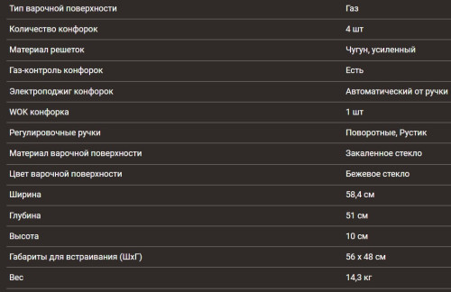 Газовая варочная панель Hiberg (Хайберг) VM 60440 RY