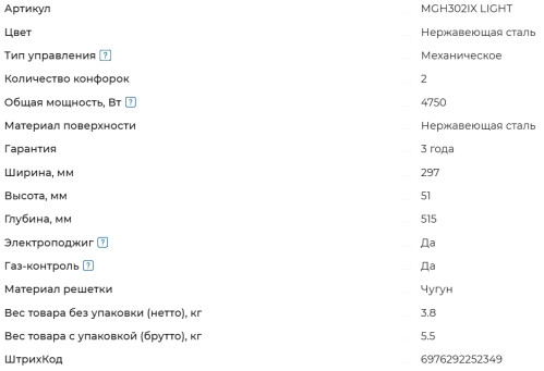 Газовая варочная панель Meferi (Мефери) MGH302IX LIGHT