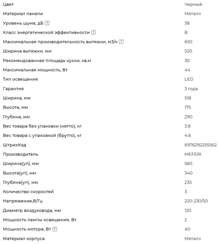 Встраиваемая вытяжка Meferi (Мефери) INBOX52BK LIGHT