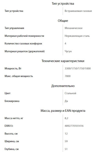 Газовая варочная панель Ginzzu (Гинззу) HCG-413