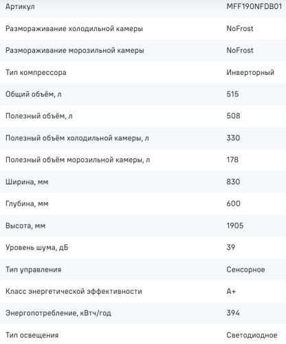Холодильник MAUNFELD (Маунфилд) MFF190NFDB01