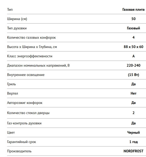 Газовая плита NORDFROST (Нордфрост) GG 5061 B