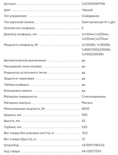 Электрическая варочная панель MAUNFELD (Маунфилд) CVCE905SMTBK