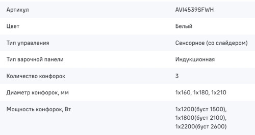 Индукционная варочная панель MAUNFELD (Маунфилд) AVI4539SFWH