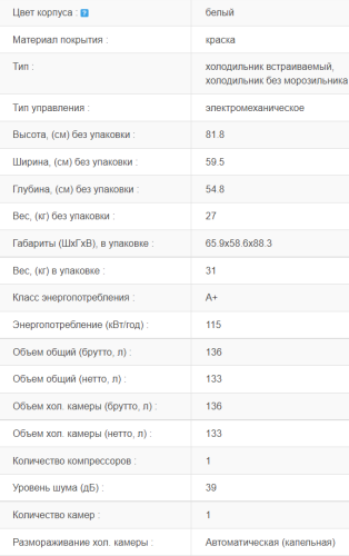 Встраиваемый холодильник Jacky's (Джекис) JL BW170