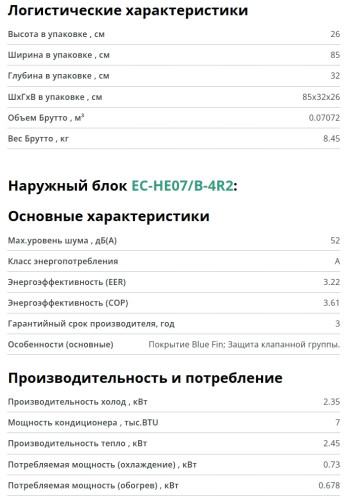 Сплит-система Ecoclima (Экоклима) ECW-HE07/BB-4R2