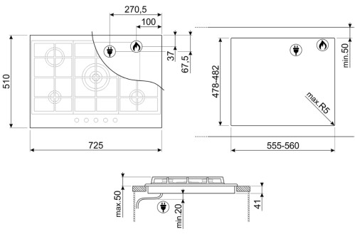Газовая варочная панель Smeg (Смег) PX375MB