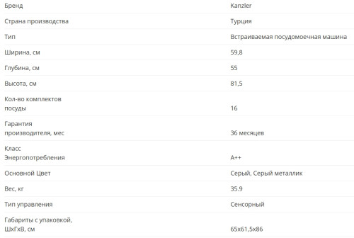 Встраиваемая посудомоечная машина KANZLER (Канцлер) S 056