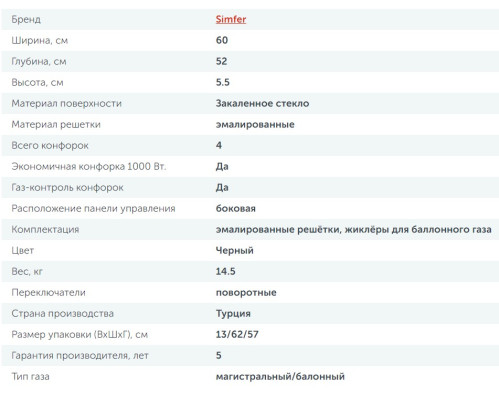 Комбинированная варочная панель Simfer (Симфер) H60K32B516