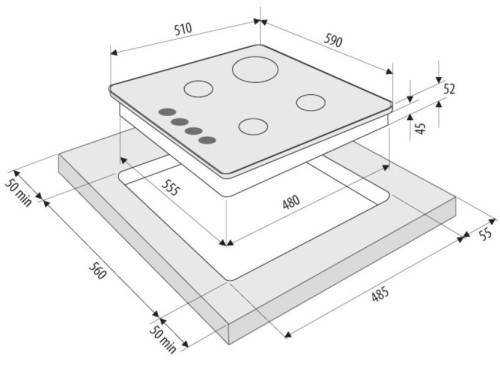 Газовая варочная панель Krona (Крона) ORTICA 60 IX