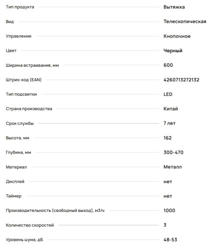 Встраиваемая вытяжка Krona (Крона) Kamilla T 600 BLACK (2 мотора)