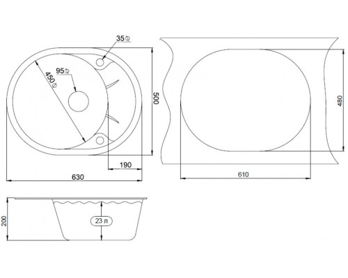 Кухонная мойка GRANULA (Гранула) GR-6301 630*500мм пирит.