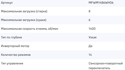 Стиральная машина с сушкой MAUNFELD (Маунфилд) MFWM1486WH06