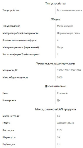 Газовая варочная панель Ginzzu (Гинззу) HCG-426