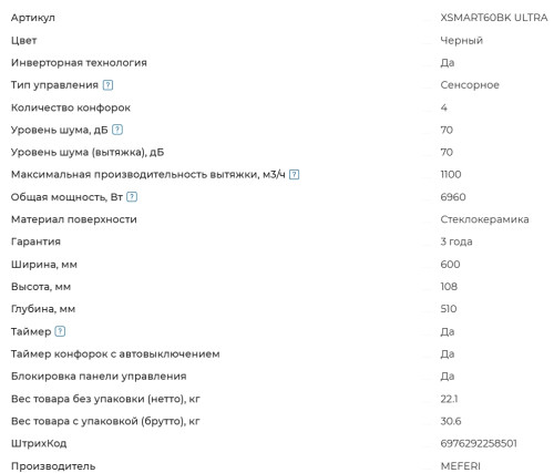 Индукционная варочная панель Meferi (Мефери) XSMART60BK ULTRA