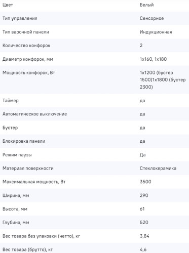 Индукционная варочная панель MAUNFELD CVI292WH