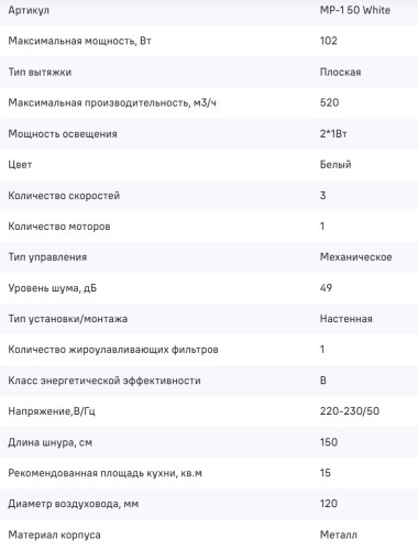 Вытяжка MAUNFELD (Маунфилд) MP-1 50 белый