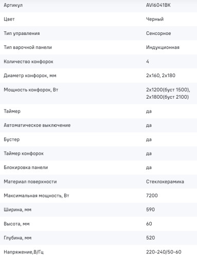 Индукционная варочная панель MAUNFELD (Маунфилд) AVI6041BK