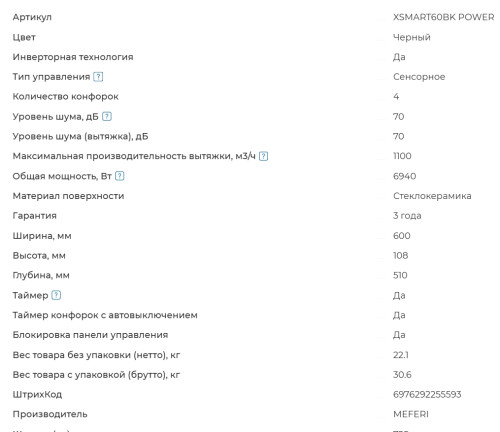 Индукционная варочная панель Meferi (Мефери) XSMART60BK POWER