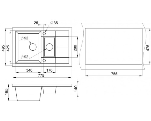 Кухонная мойка Granula (Гранула) GR-7802 gr, графит