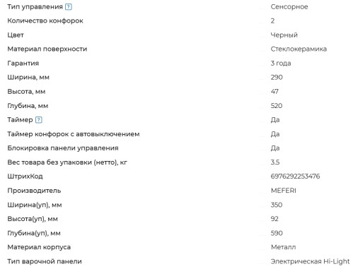 Электрическая варочная панель Meferi (Мефери) MEH302BK COMFORT PLUS