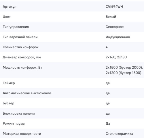 Индукционная варочная панель MAUNFELD CVI594WH