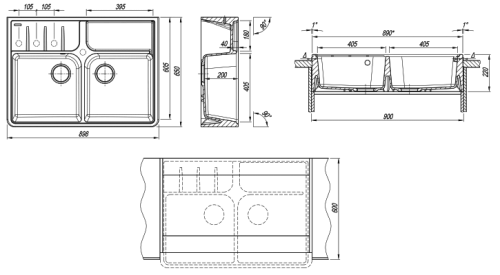 Кухонная мойка Florentina (Флорентина)Вилладжио, Грей
