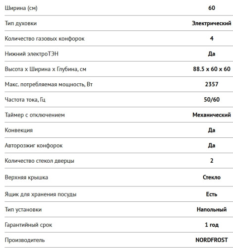 Комбинированная плита NORDFROST (Нордфрост) GE 6064 B