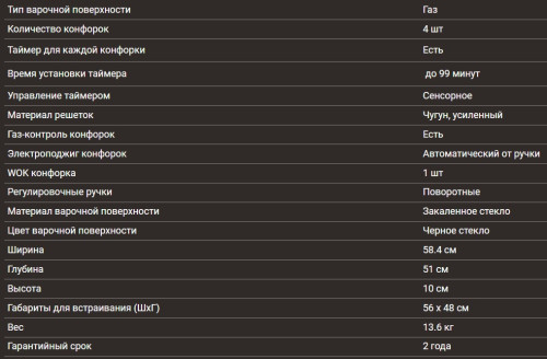Газовая варочная панель Hiberg (Хайберг) VM 6145 B