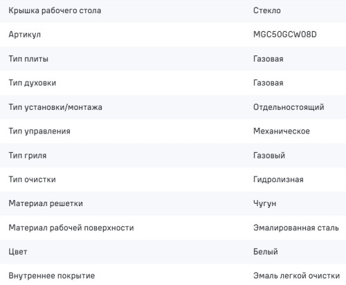 Газовая плита MAUNFELD (Маунфилд) MGC50GCW08D