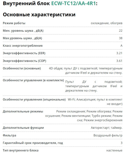 Сплит-система Ecoclima (Экоклима) ECW-TC12/AA-4R1